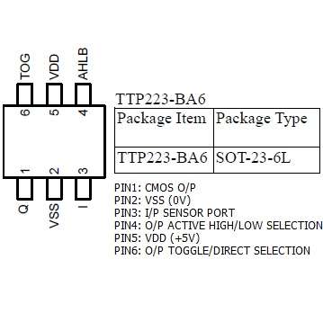 سنسور تاچ خازنی آی سی TTP223-BA6
