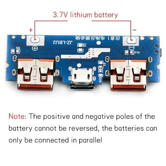 ماژول ساخت پاور بانک دارای دو ورودی Type-C و micro USB  و دو خروجی USB (جریان بالا) مدل LX-LBU2C
